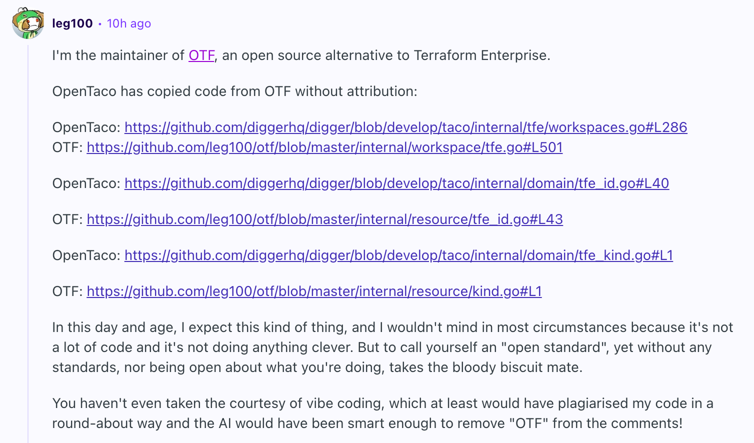 Post-Mortem: OpenTaco using code from OTF without attribution