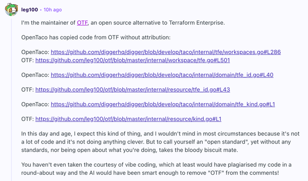 Post-Mortem: OpenTaco using code from OTF without attribution
